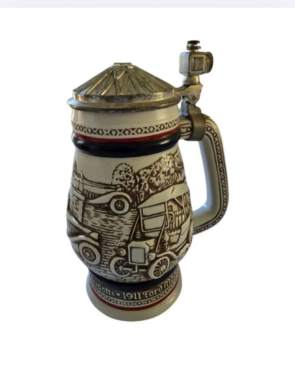 Avon Steins 2 - Antique Cars Mug + Airplanes,  Handcrafted Brazil Vintage 1981